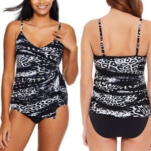 MAGICSUIT Swimwear Skin Deep Carma TANKINI TOP Size 8 Black/White NEW $132